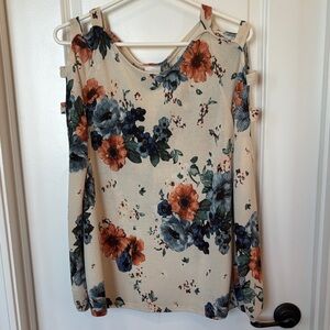 Daytrip Floral Blouse with Blue and Orange Accents